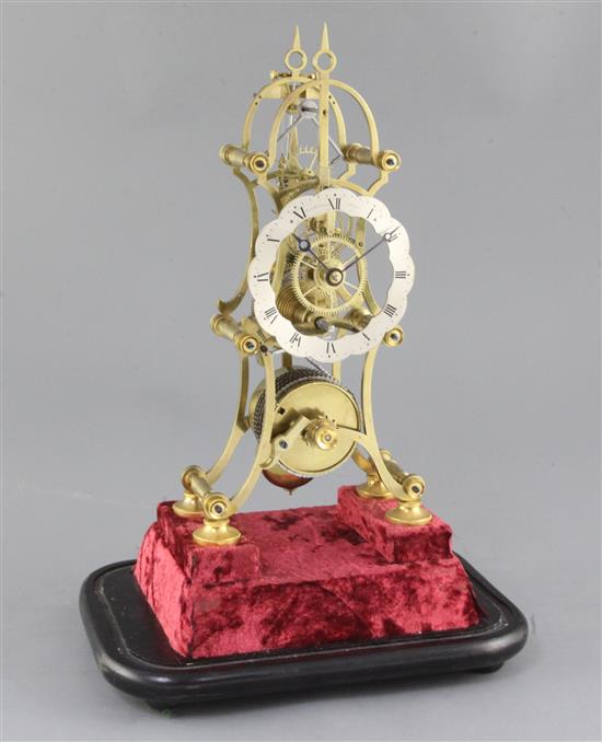 A mid 19th century brass skeleton timepiece, retailed by Dell Brothers, Bristol, Excl. dome height 38.5cm (dome a.f.)